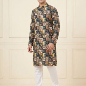Navy Blue Tree Printed Kurta