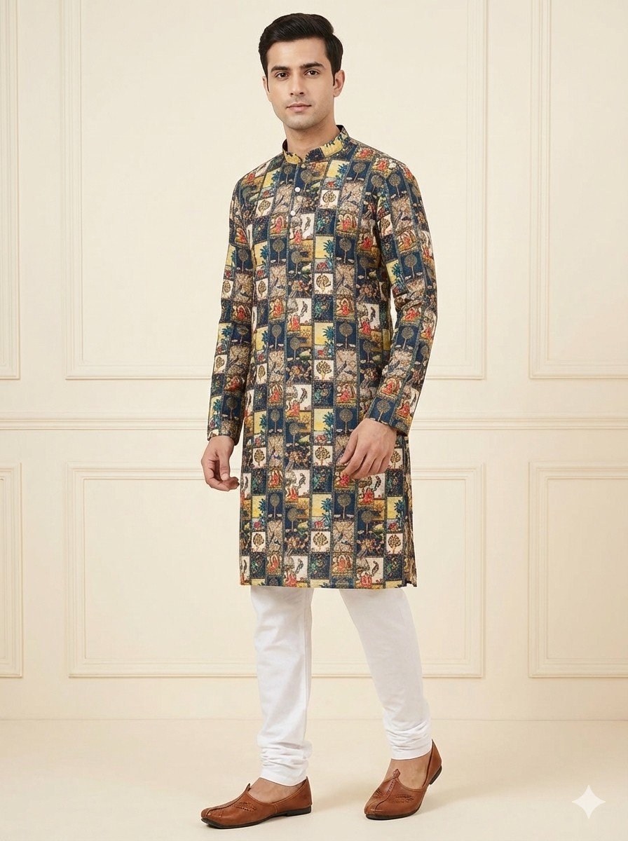 Navy Blue Tree Printed Kurta