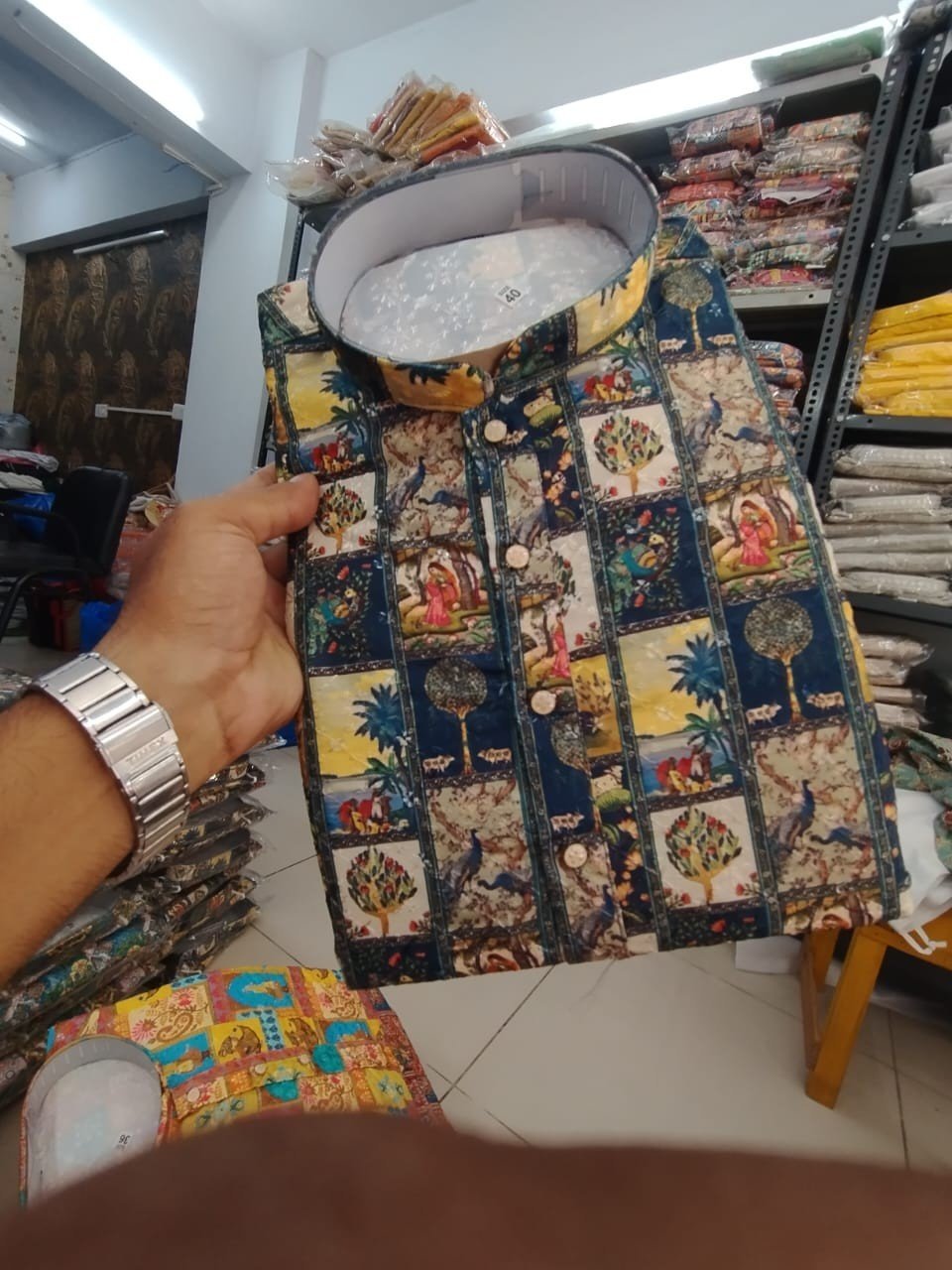 Navy Blue Tree Printed Kurta - Image 2