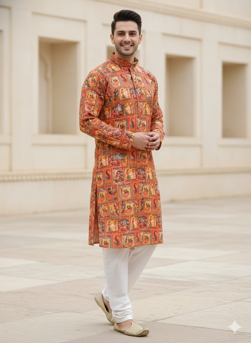 Orange Rani Printed Kurta
