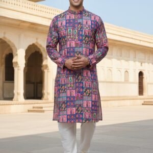 Pink Leaves Printed Kurta