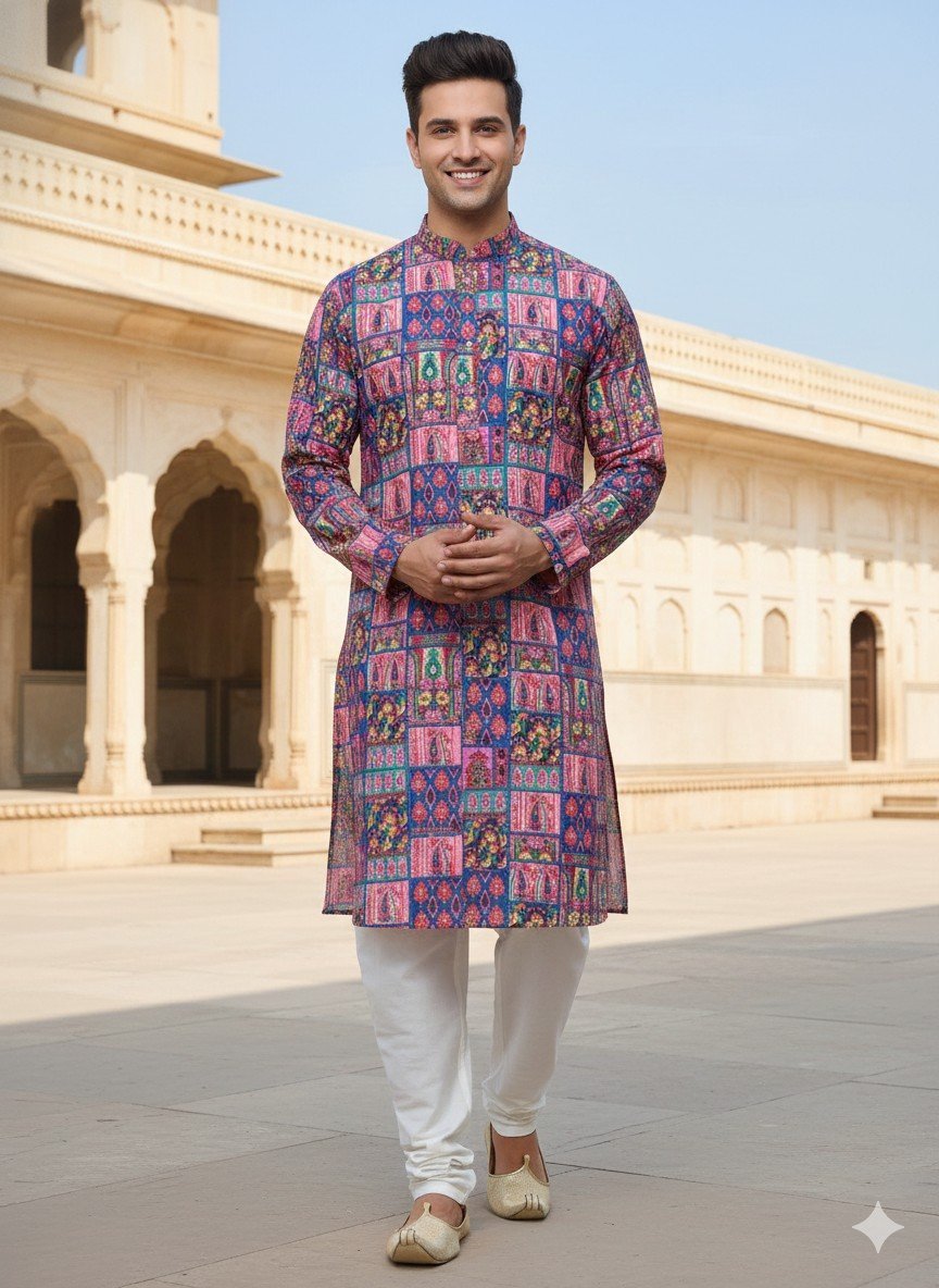 Pink Leaves Printed Kurta