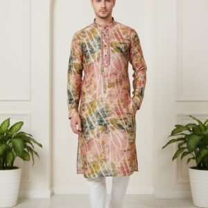 White Lines Malai Satin Printed Kurta