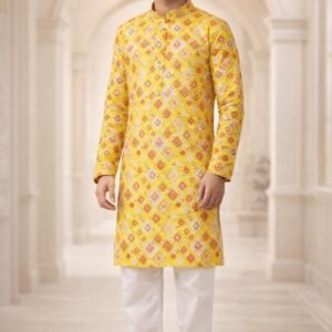 Yellow Red tiles Printed Kurta