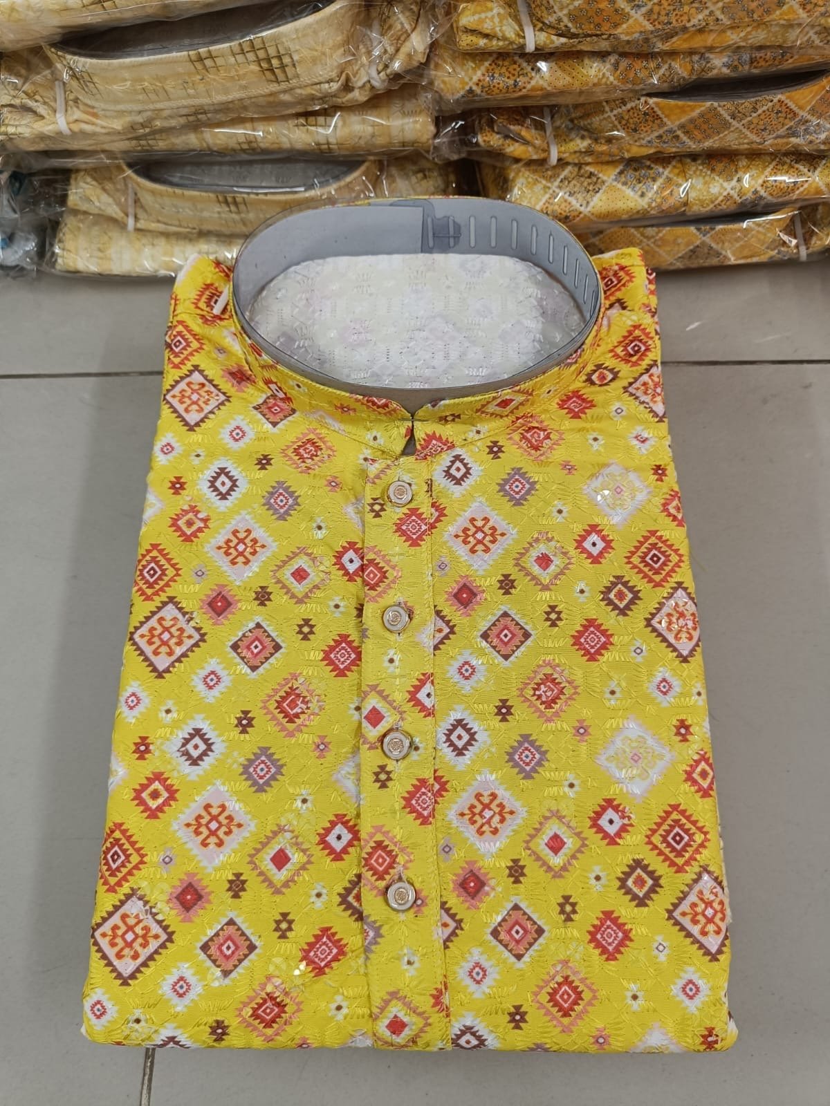 Yellow Red tiles Printed Kurta - Image 2