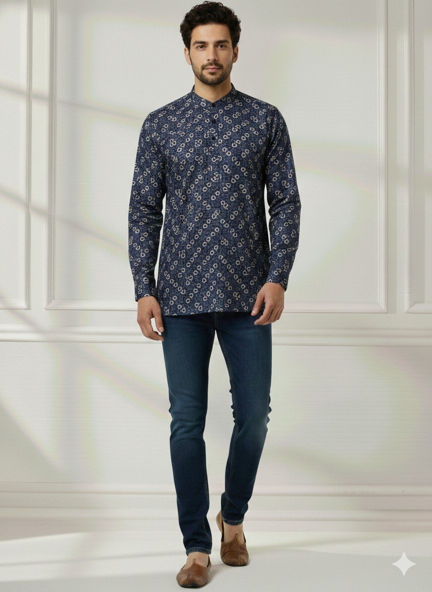 Navy Blue Circle Short Kurta