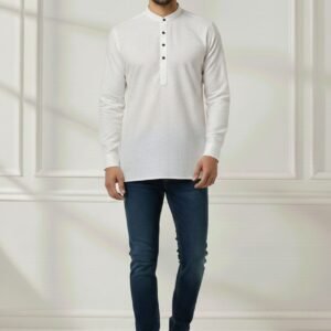 Plain White Chequers  Short Kurta