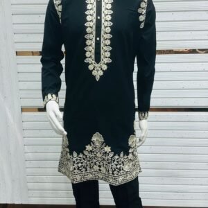 Flower Embroidery Daman Work Yoke Kurta Pyjama Set