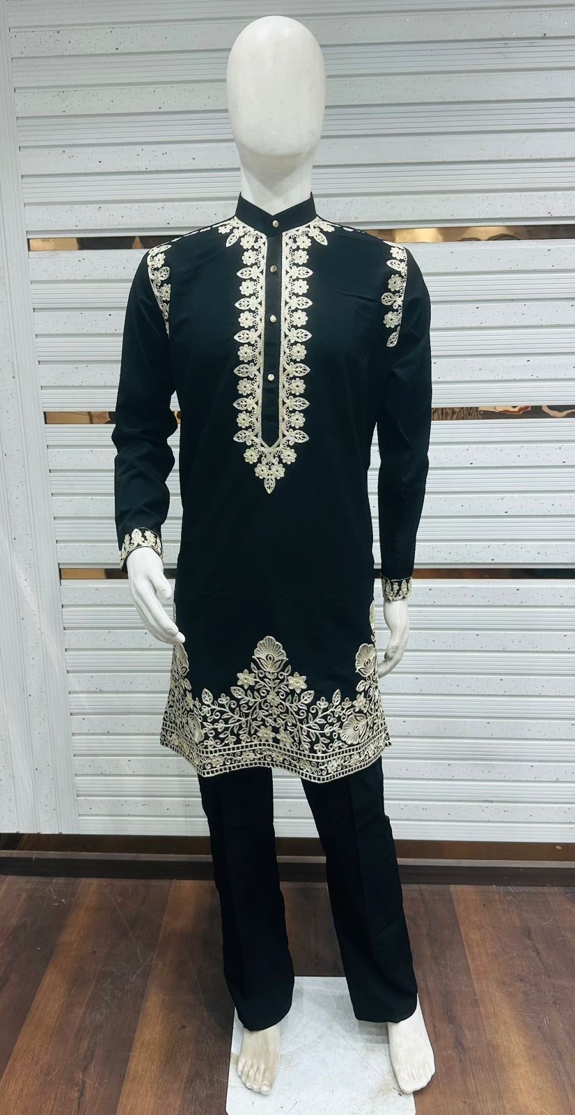 Flower Embroidery Daman Work Yoke Kurta Pyjama Set