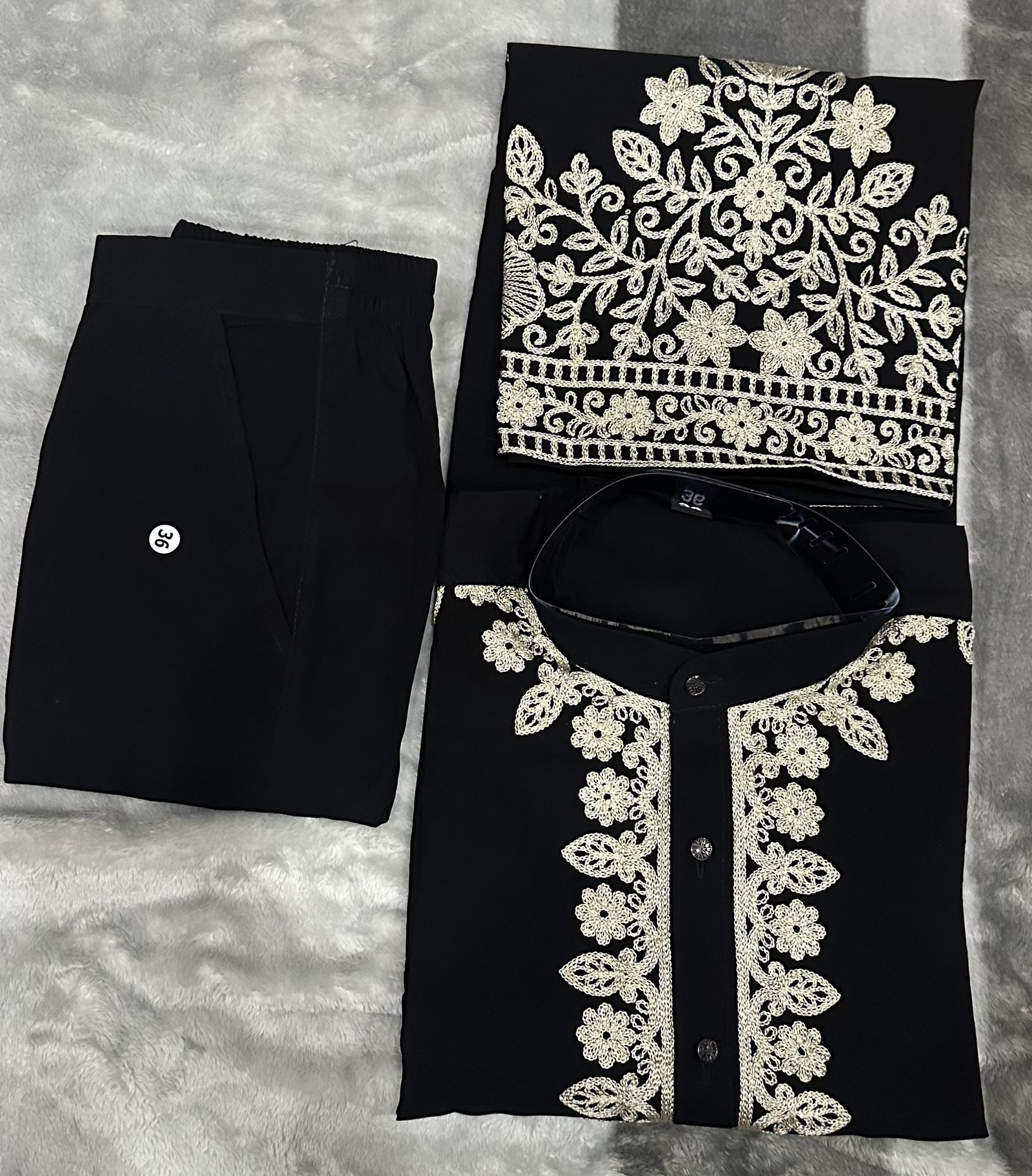 Flower Embroidery Daman Work Yoke Kurta Pyjama Set - Image 2